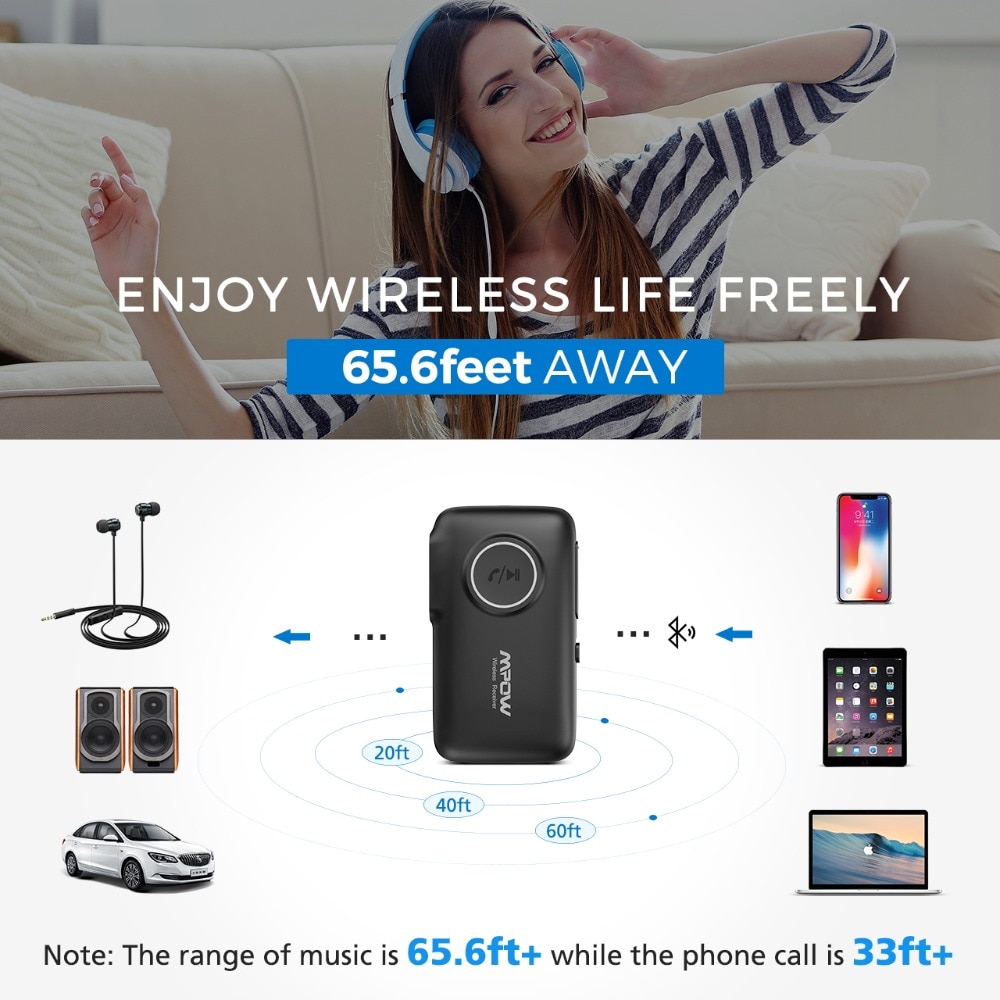Mpow BH298 Wireless Bluetooth 5.0 Audio Receiver 15h Playing Time 30m/66ft Operation Range For AUX Car Wired Headphone/Sperakers Mpow BH298 Wireless Bluetooth 5.0 Audio Receiver 15h Playing Time 30m/66ft Operation Range For AUX Car Wired Headphone/Sperakers