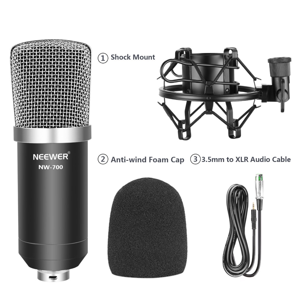 Neewer NW700 Professional Studio Music Broadcasting&Recording Condenser Microphone Set:Microphone+Shock Mount+Foam Cap+Cable Neewer NW700 Professional Studio Music Broadcasting&Recording Condenser Microphone Set:Microphone+Shock Mount+Foam Cap+Cable
