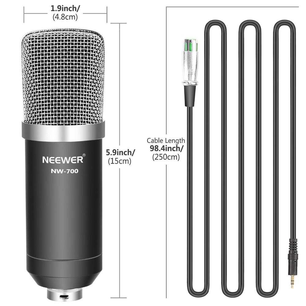 Neewer NW700 Professional Studio Music Broadcasting&Recording Condenser Microphone Set:Microphone+Shock Mount+Foam Cap+Cable Neewer NW700 Professional Studio Music Broadcasting&Recording Condenser Microphone Set:Microphone+Shock Mount+Foam Cap+Cable