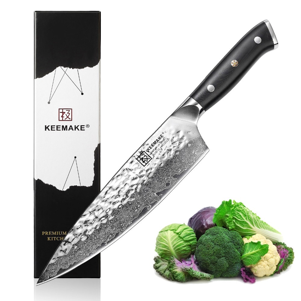 Sunnecko 8″ Chef Knife Japanese AUS-10 Core Hammer Damascus Steel Blade G10 Handle Kitchen Chef’s Cooking Knives Meat Sharp Cut Sunnecko 8