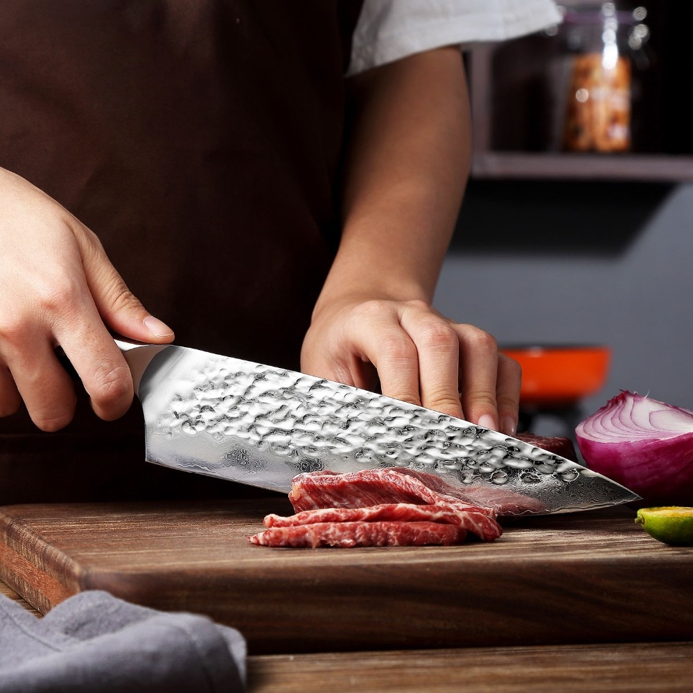 Sunnecko 8″ Chef Knife Japanese AUS-10 Core Hammer Damascus Steel Blade G10 Handle Kitchen Chef’s Cooking Knives Meat Sharp Cut Sunnecko 8