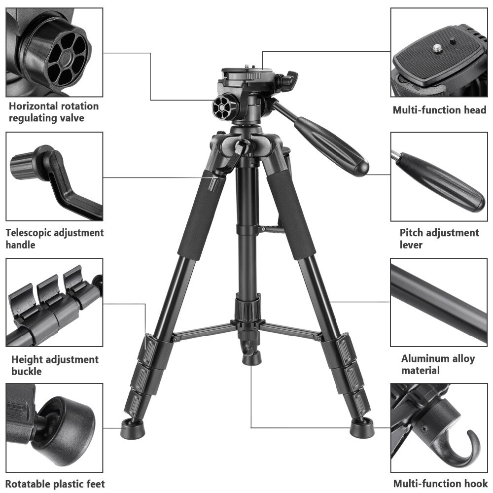 Neewer Camera Tripod Portable 56 inches/142cm Aluminum 3-Way Swivel Pan Head+Carrying Bag for Canon Nikon Sony DSLR Camera Neewer Camera Tripod Portable 56 inches/142cm Aluminum 3-Way Swivel Pan Head+Carrying Bag for Canon Nikon Sony DSLR Camera