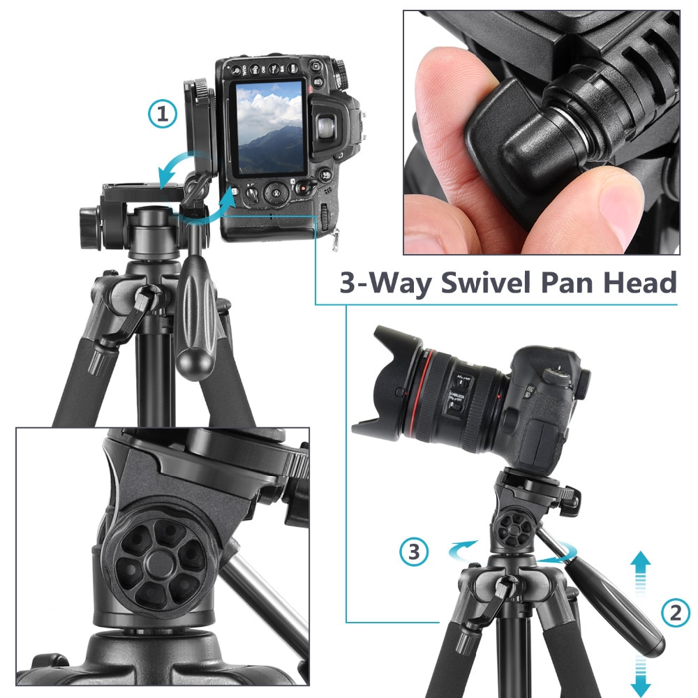 Neewer Camera Tripod Portable 56 inches/142cm Aluminum 3-Way Swivel Pan Head+Carrying Bag for Canon Nikon Sony DSLR Camera Neewer Camera Tripod Portable 56 inches/142cm Aluminum 3-Way Swivel Pan Head+Carrying Bag for Canon Nikon Sony DSLR Camera